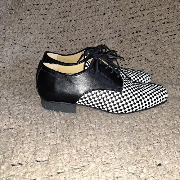 NUEVA EPOCA-Cordova-Woven Black/White Leather Dance Shoes-Sz 6.5UK/8US-NWOB